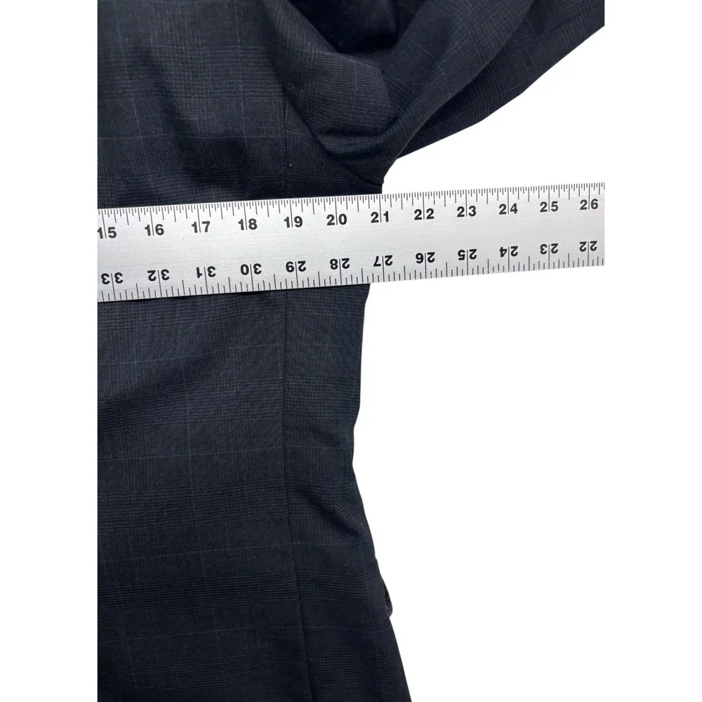 vtg 90s Charcoal Glen Plaid 40R 34x29 2pc Pant Suit Pleated High Waisted Wool